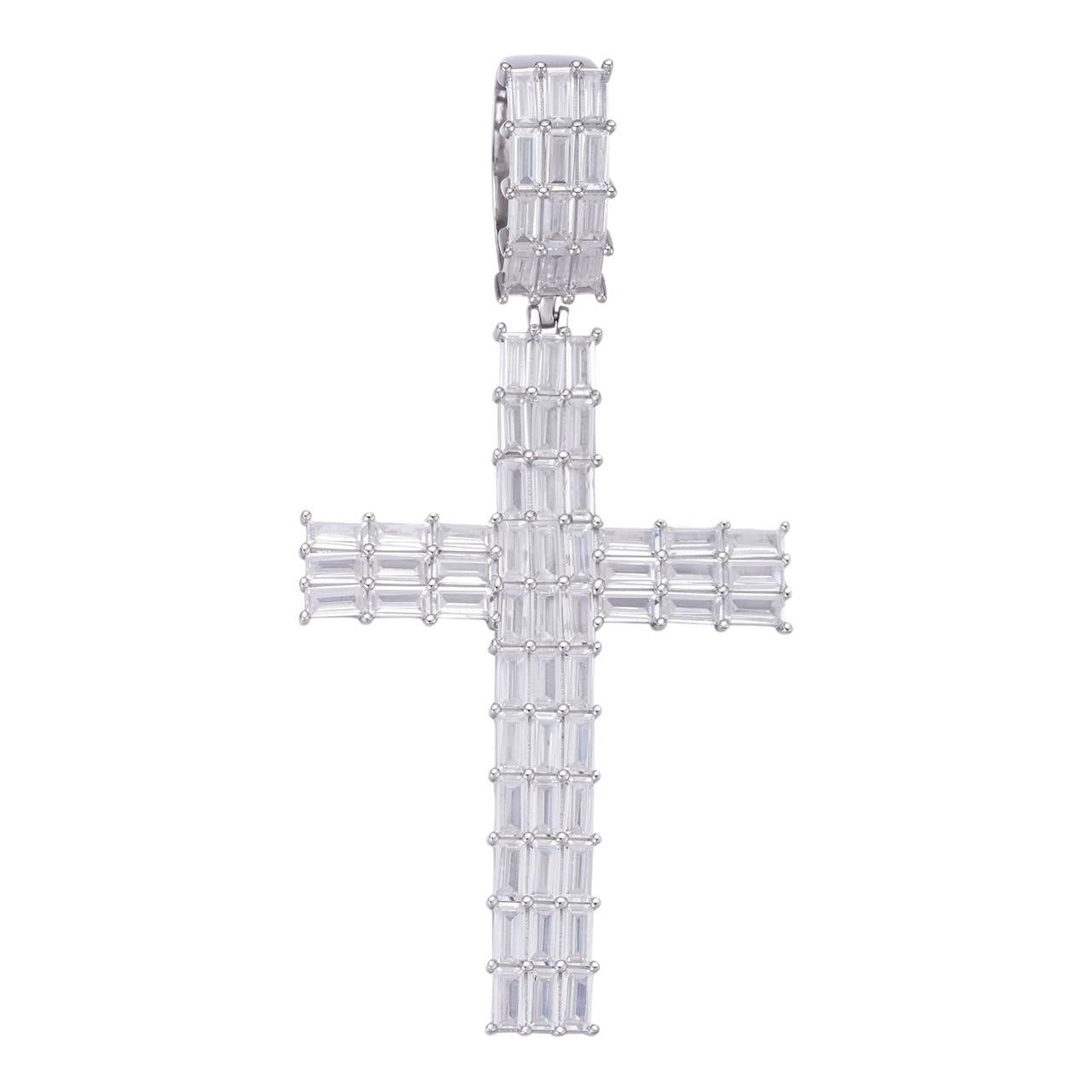 HarlemBling Baguette Hip Hop Cross Pendant - 925 Silver - CZ Stones - 4 Sizes 1"-3"