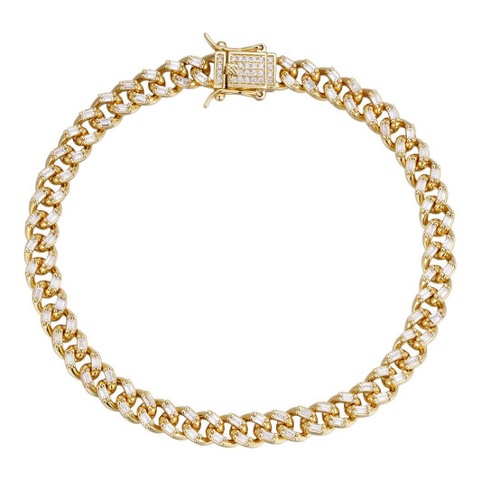 HarlemBling Baguette Miami Cuban Link Bracelet Iced Out CZ Stones - 14k Gold Vermeil 925 Silver - 6mm - 7"-8.5"