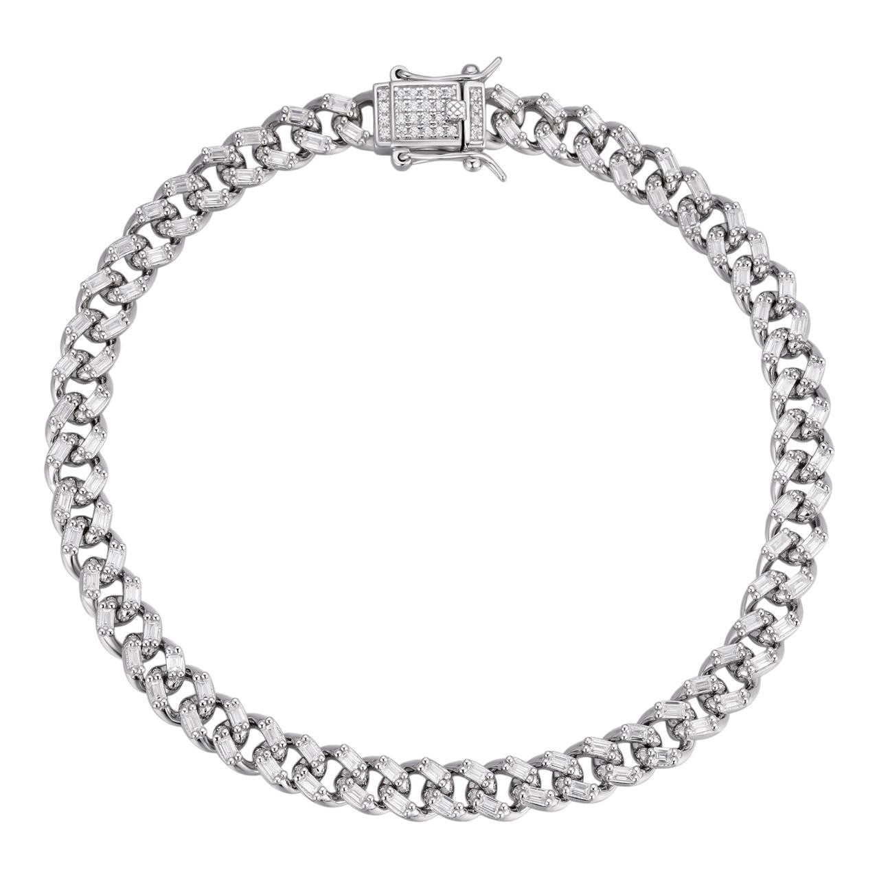 HarlemBling Baguette Miami Cuban Link Bracelet Iced Out CZ Stones - 925 Silver - 6mm - 7"-8.5"