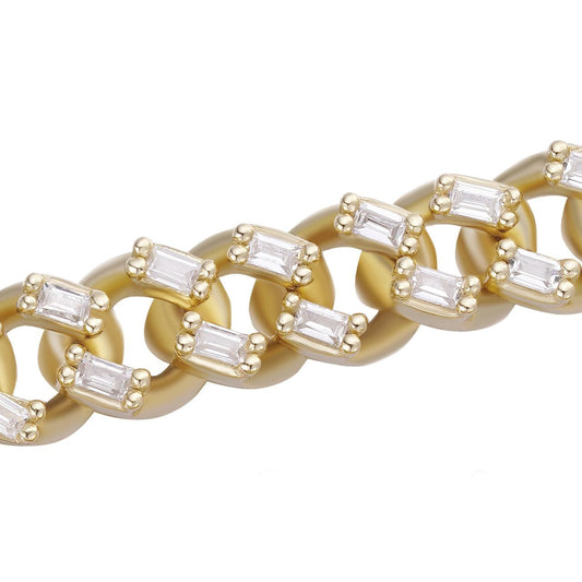 HarlemBling Baguette Miami Cuban Link Chain Necklace Iced Out CZ Stones - 14k Gold Vermeil 925 Silver - 6mm - 16-30"