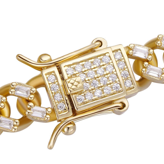 HarlemBling Baguette Miami Cuban Link Chain Necklace Iced Out CZ Stones - 14k Gold Vermeil 925 Silver - 6mm - 16-30"