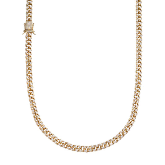 HarlemBling Baguette Miami Cuban Link Chain Necklace Iced Out CZ Stones - 14k Gold Vermeil 925 Silver - 6mm - 16-30"