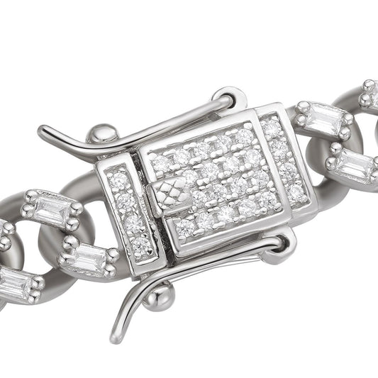 HarlemBling Baguette Miami Cuban Link Chain Necklace Iced Out CZ Stones - 925 Silver - 6mm - 16-30"