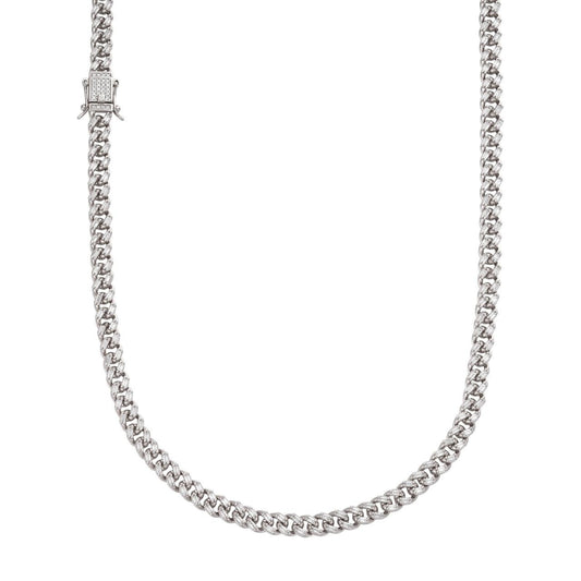 HarlemBling Baguette Miami Cuban Link Chain Necklace Iced Out CZ Stones - 925 Silver - 6mm - 16-30"