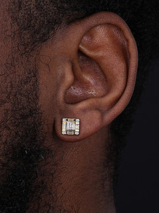 HarlemBling Baguette Modern Look Iced Out Earrings - 14k Gold Vermeil 925 Silver - CZ Stones - 8.5mm