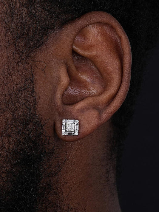 HarlemBling Baguette Modern Look Iced Out Earrings - 925 Silver - CZ Stones - 8.5mm