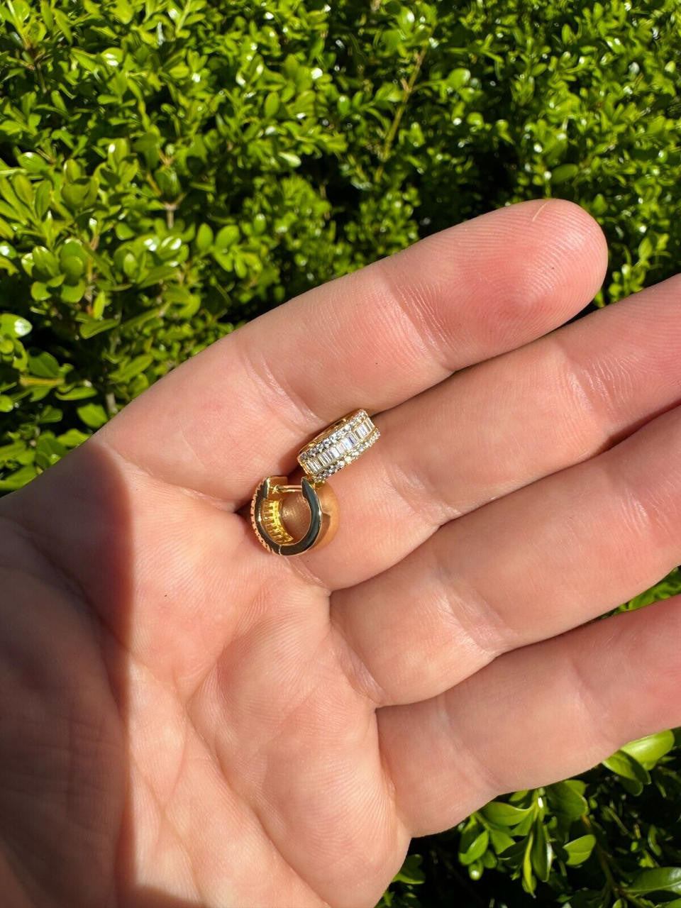 HarlemBling Baguette Moissanite 14k Gold Over Real 925 Silver Hoops Small Huggie Earrings