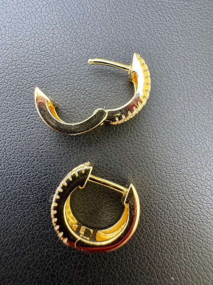 HarlemBling Baguette Moissanite 14k Gold Over Real 925 Silver Hoops Small Huggie Earrings