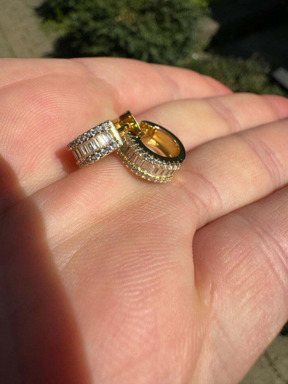 HarlemBling Baguette Moissanite 14k Gold Over Real 925 Silver Hoops Small Huggie Earrings