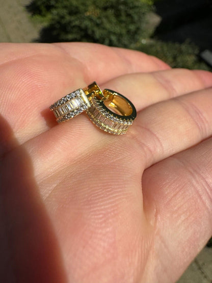 HarlemBling Baguette Moissanite 14k Gold Over Real 925 Silver Hoops Small Huggie Earrings
