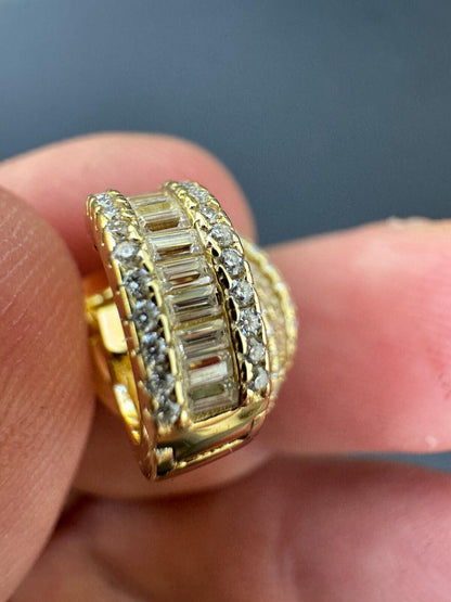 HarlemBling Baguette Moissanite 14k Gold Over Real 925 Silver Hoops Small Huggie Earrings