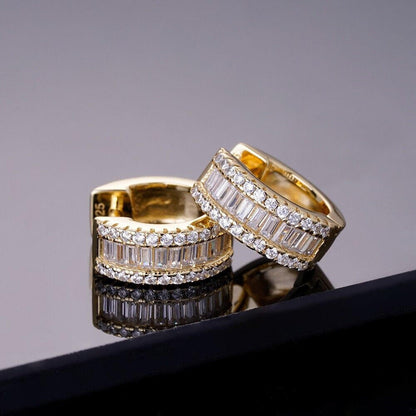 HarlemBling Baguette Moissanite 14k Gold Over Real 925 Silver Hoops Small Huggie Earrings