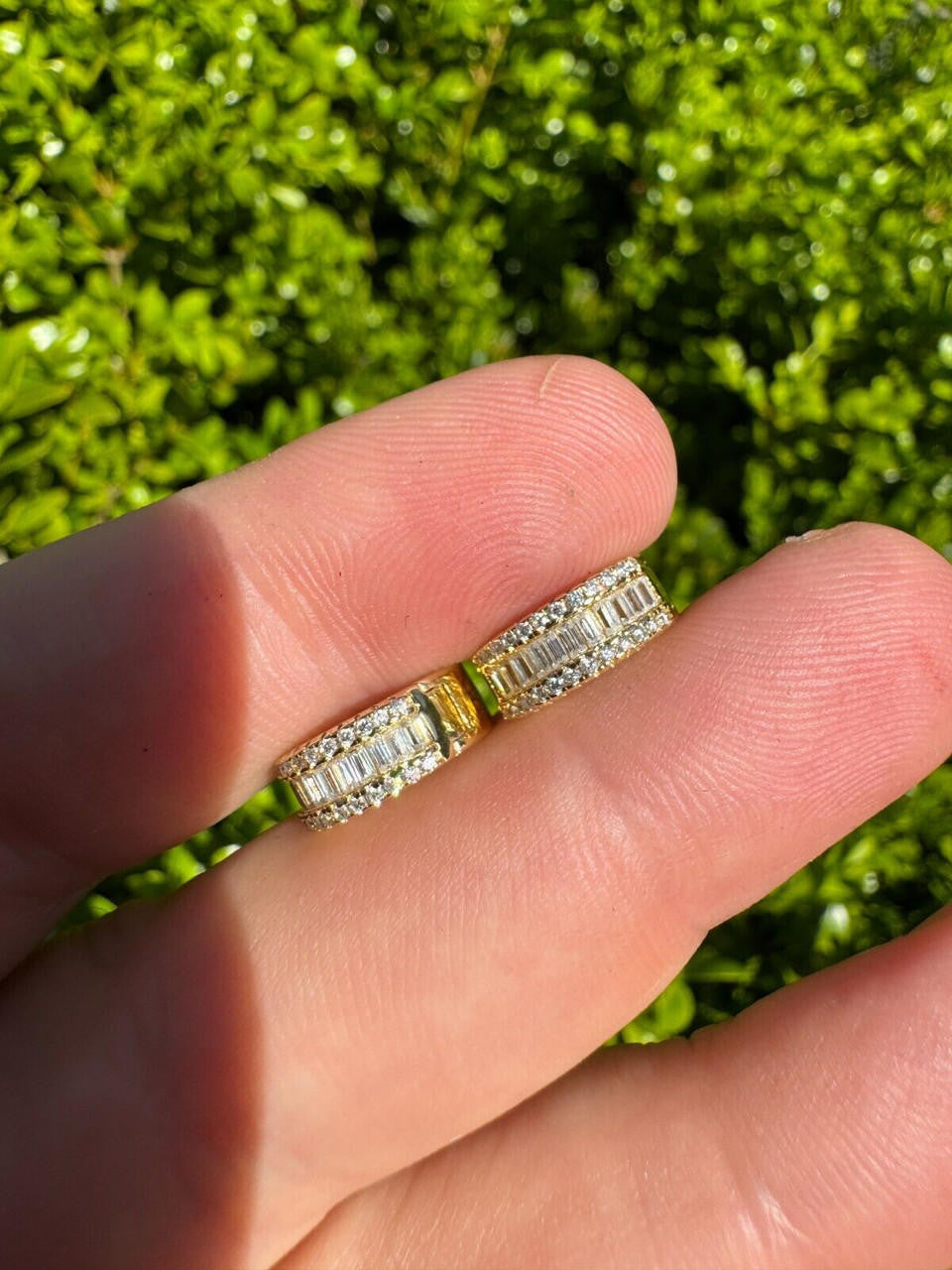 HarlemBling Baguette Moissanite 14k Gold Over Real 925 Silver Hoops Small Huggie Earrings