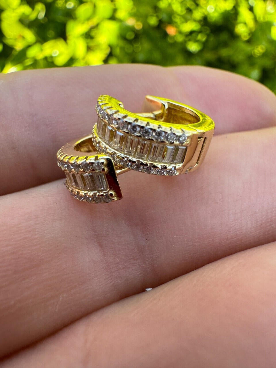 HarlemBling Baguette Moissanite 14k Gold Over Real 925 Silver Hoops Small Huggie Earrings