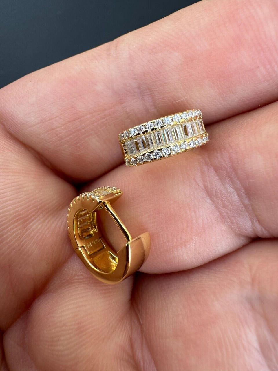 HarlemBling Baguette Moissanite 14k Gold Over Real 925 Silver Hoops Small Huggie Earrings