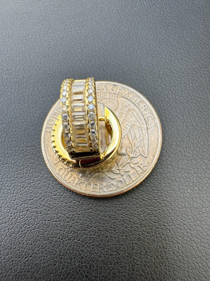 HarlemBling Baguette Moissanite 14k Gold Over Real 925 Silver Hoops Small Huggie Earrings