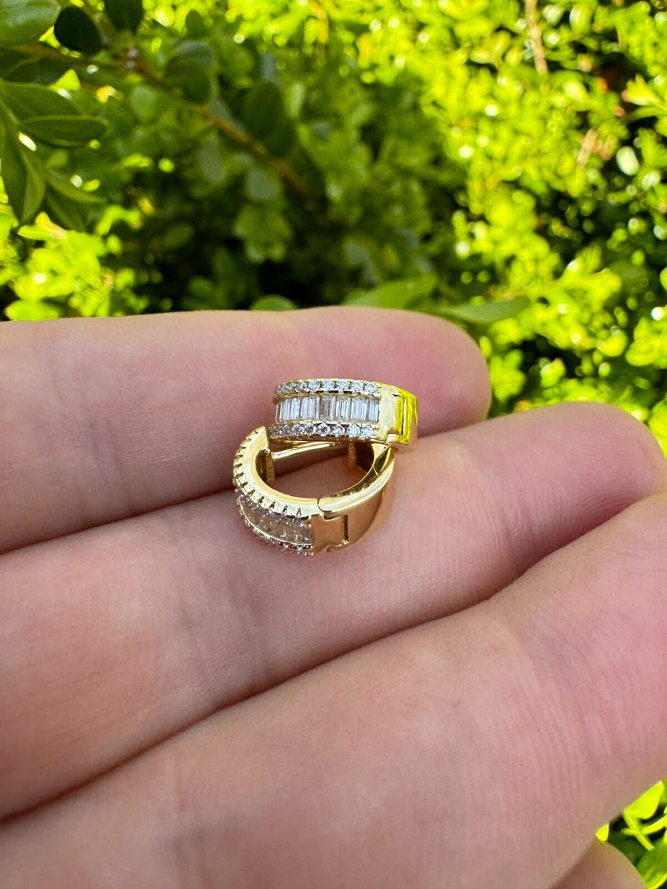 HarlemBling Baguette Moissanite 14k Gold Over Real 925 Silver Hoops Small Huggie Earrings