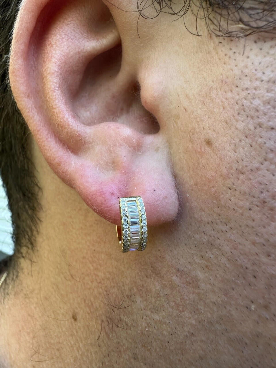 HarlemBling Baguette Moissanite 14k Gold Over Real 925 Silver Hoops Small Huggie Earrings