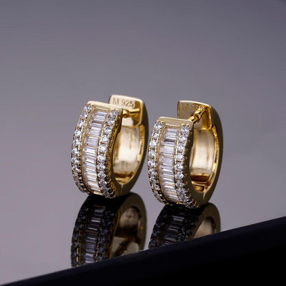 HarlemBling Baguette Moissanite 14k Gold Over Real 925 Silver Hoops Small Huggie Earrings