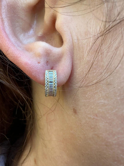 HarlemBling Baguette Moissanite 14k Gold Over Real 925 Silver Hoops Small Huggie Earrings