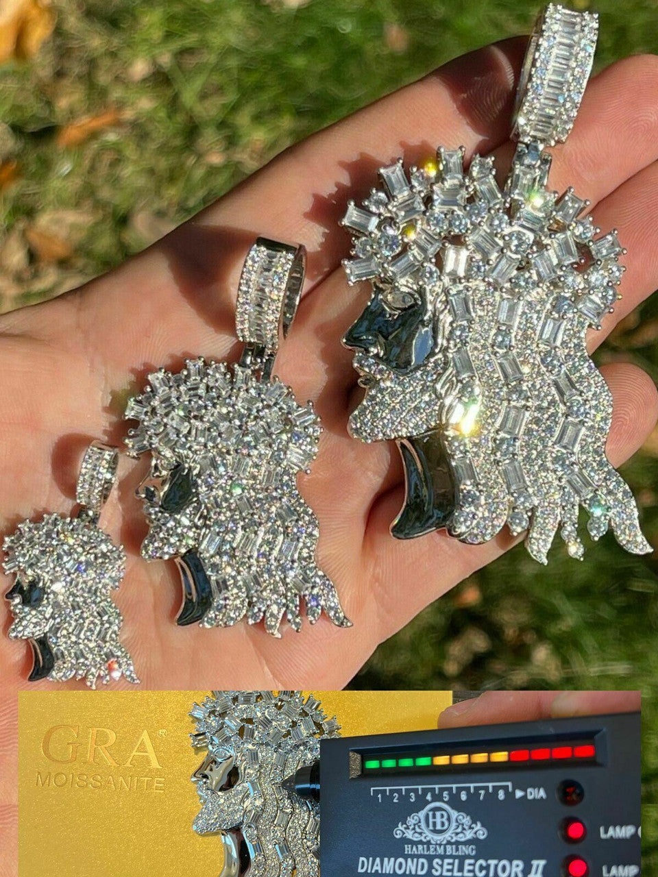 HarlemBling Baguette MOISSANITE Iced Hip Hop Jesus Pendant Iced Baguette Pass Diamond Tester