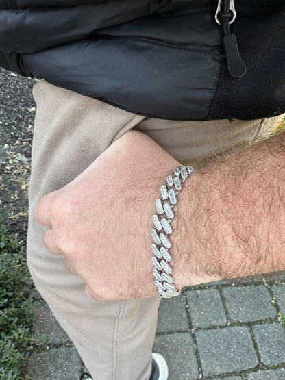 HarlemBling Baguette MOISSANITE Real Miami Cuban Link Bracelet Iced Solid 925 Silver 12-22mm