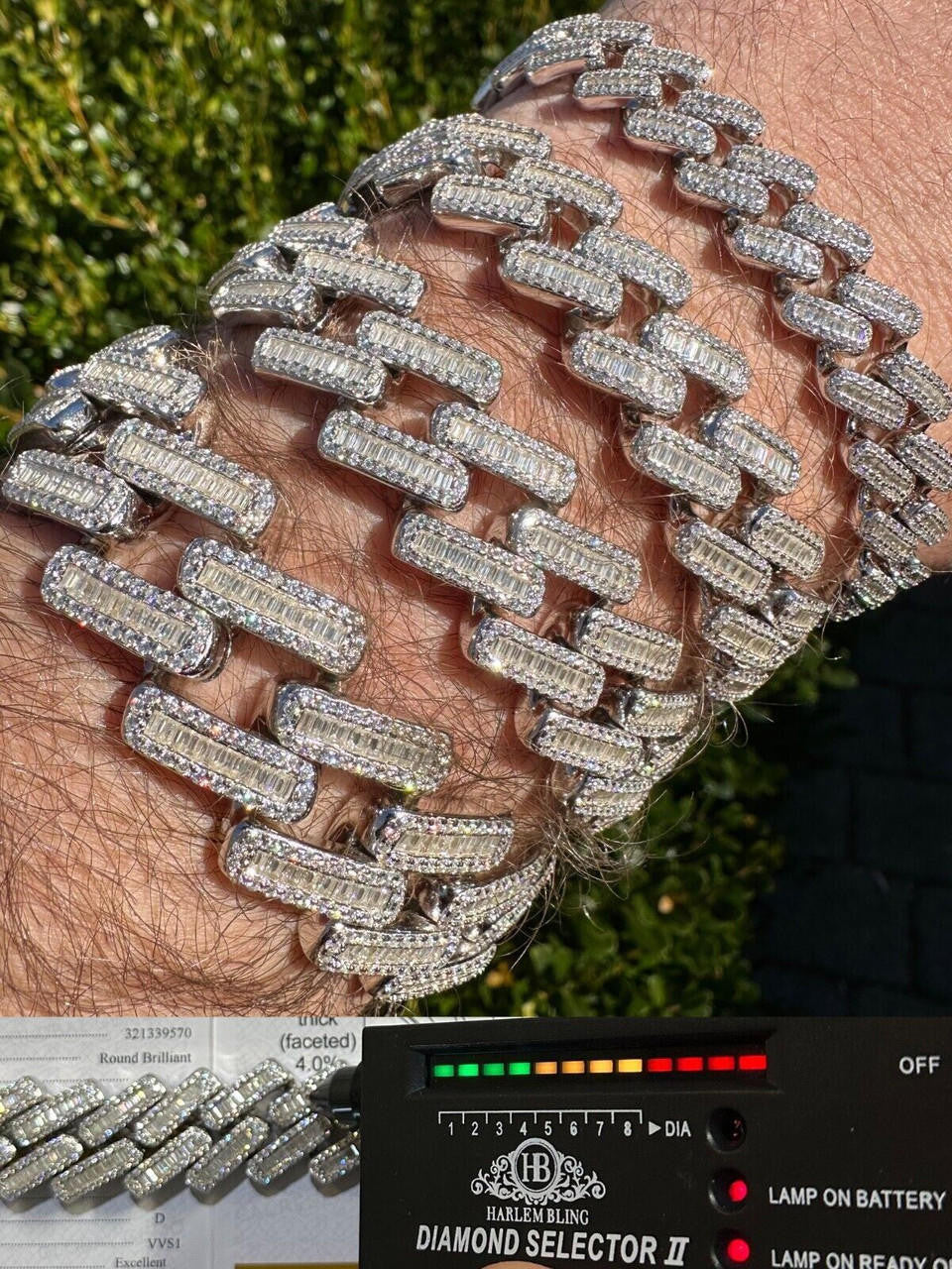 HarlemBling Baguette MOISSANITE Real Miami Cuban Link Bracelet Iced Solid 925 Silver 12-22mm