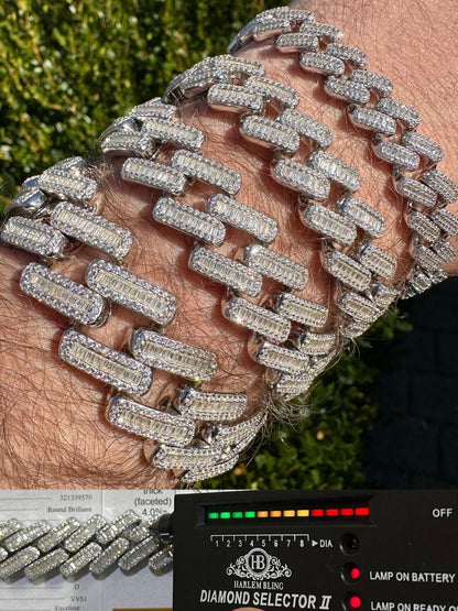 HarlemBling Baguette MOISSANITE Real Miami Cuban Link Bracelet Iced Solid 925 Silver 12-22mm