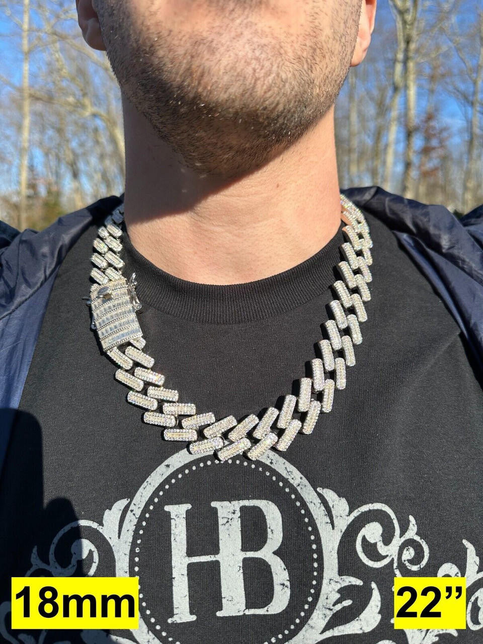 HarlemBling Baguette MOISSANITE Real Miami Cuban Link Chain Iced Solid 925 Silver Necklace