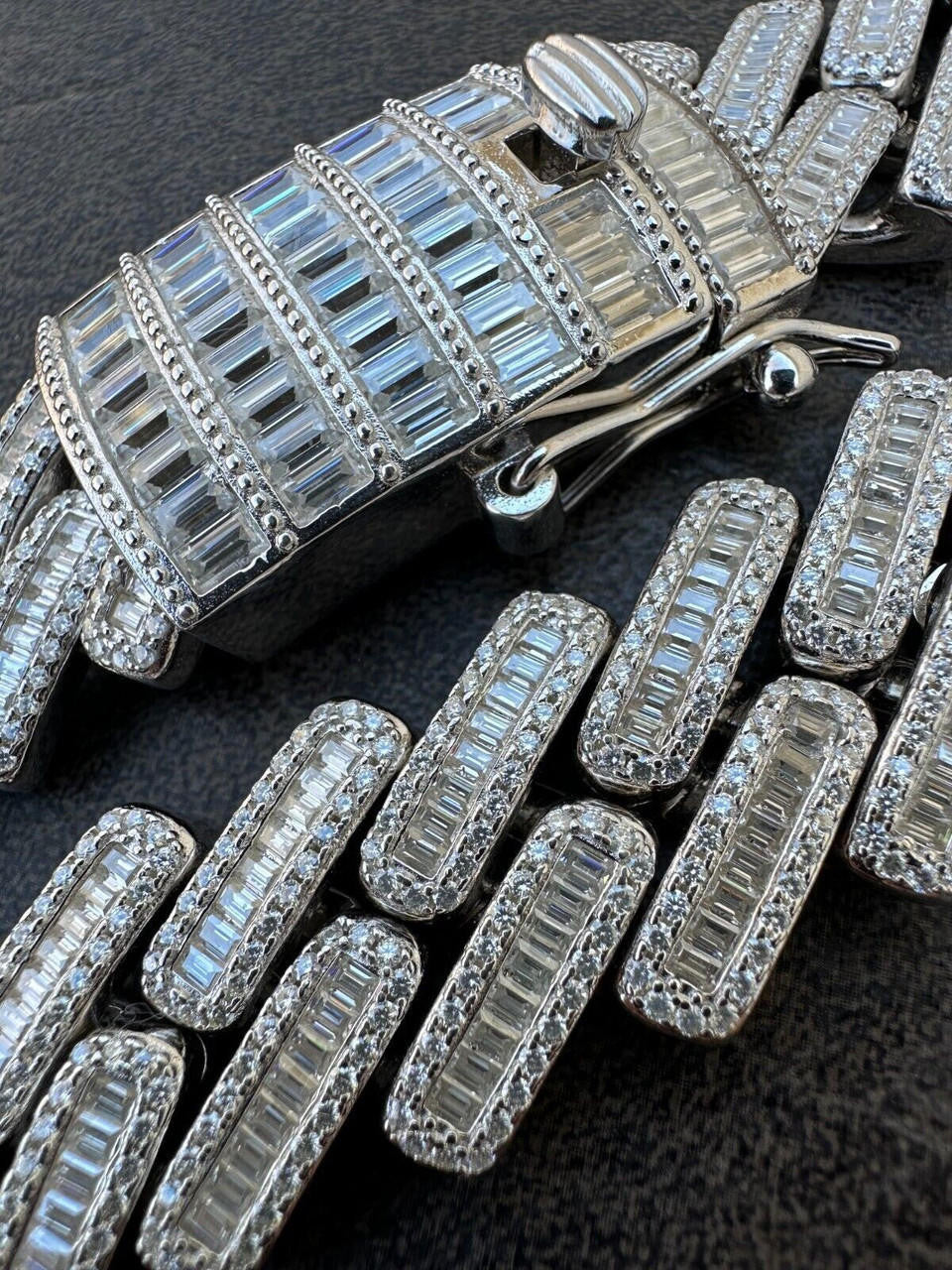 HarlemBling Baguette MOISSANITE Real Miami Cuban Link Chain Iced Solid 925 Silver Necklace