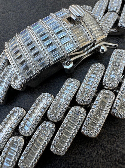 HarlemBling Baguette MOISSANITE Real Miami Cuban Link Chain Iced Solid 925 Silver Necklace