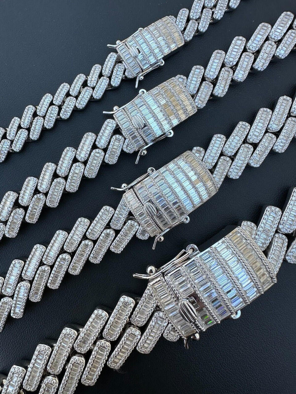 HarlemBling Baguette MOISSANITE Real Miami Cuban Link Chain Iced Solid 925 Silver Necklace