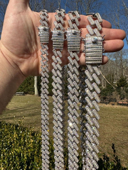 HarlemBling Baguette MOISSANITE Real Miami Cuban Link Chain Iced Solid 925 Silver Necklace