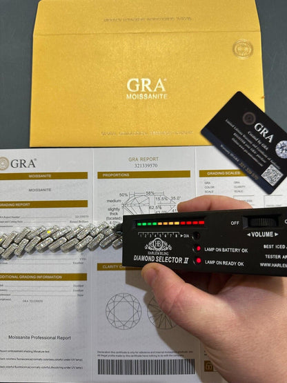 HarlemBling Baguette MOISSANITE Real Miami Cuban Link Chain Iced Solid 925 Silver Necklace