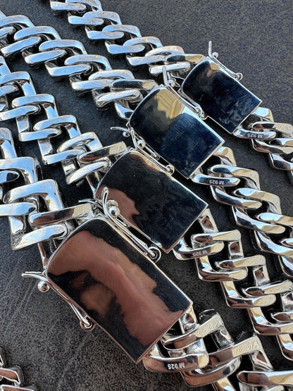 HarlemBling Baguette MOISSANITE Real Miami Cuban Link Chain Iced Solid 925 Silver Necklace