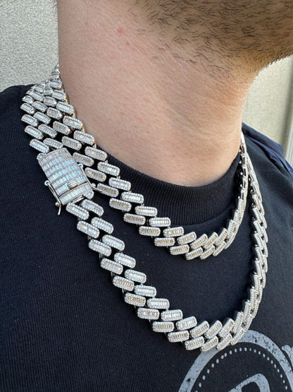 HarlemBling Baguette MOISSANITE Real Miami Cuban Link Chain Iced Solid 925 Silver Necklace