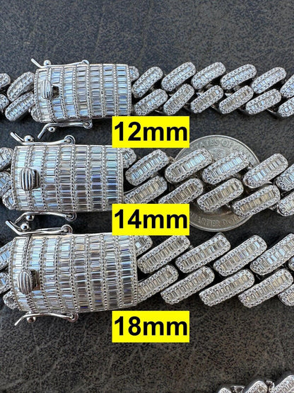 HarlemBling Baguette MOISSANITE Real Miami Cuban Link Chain Iced Solid 925 Silver Necklace