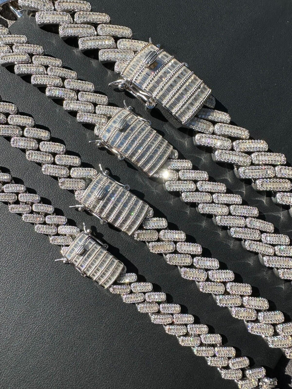 HarlemBling Baguette MOISSANITE Real Miami Cuban Link Chain Iced Solid 925 Silver Necklace