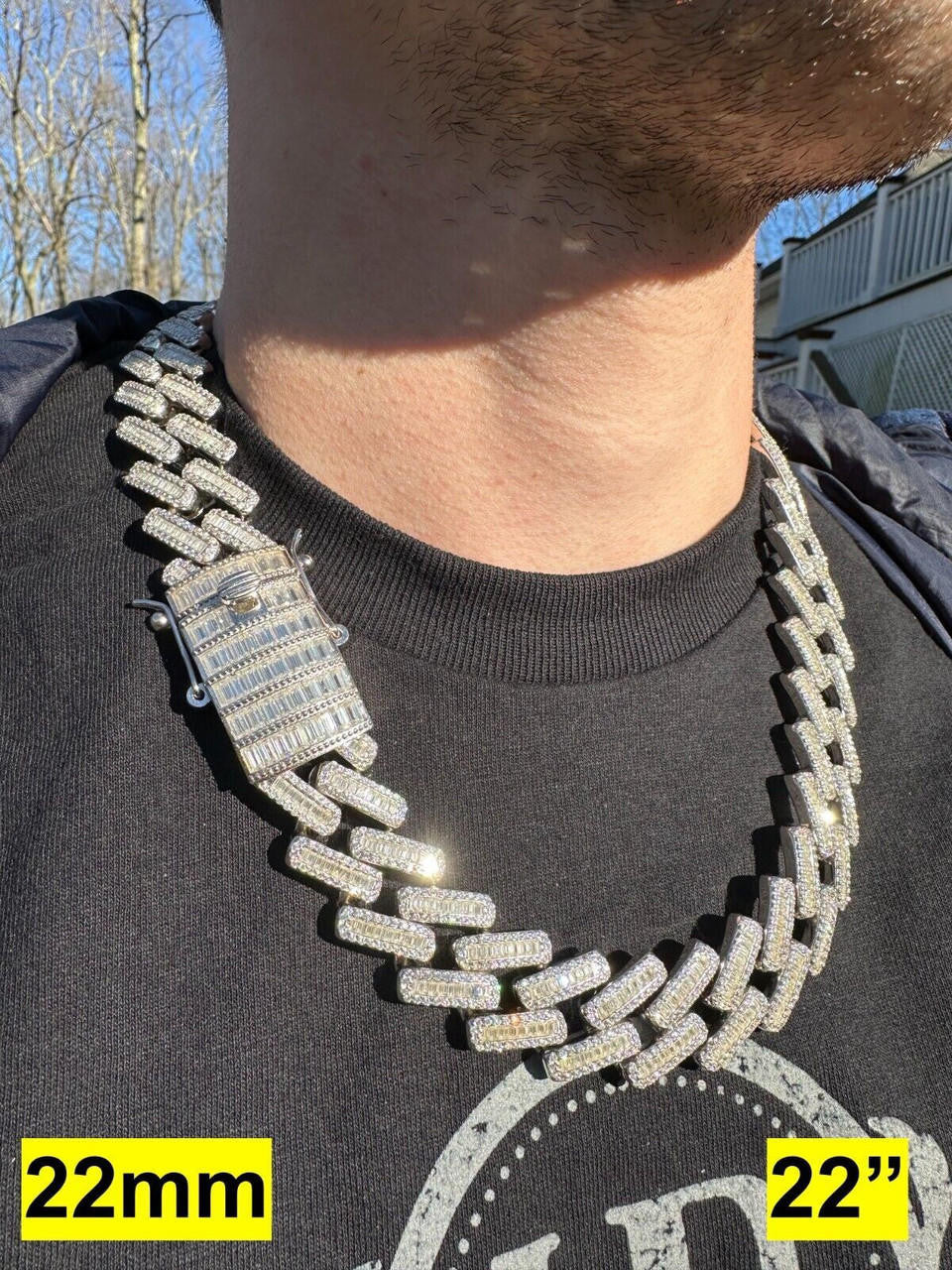 HarlemBling Baguette MOISSANITE Real Miami Cuban Link Chain Iced Solid 925 Silver Necklace