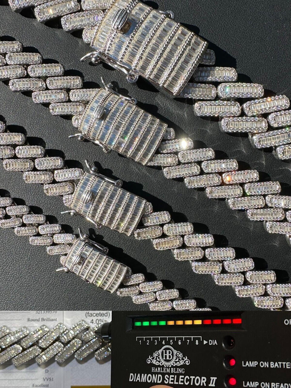 HarlemBling Baguette MOISSANITE Real Miami Cuban Link Chain Iced Solid 925 Silver Necklace