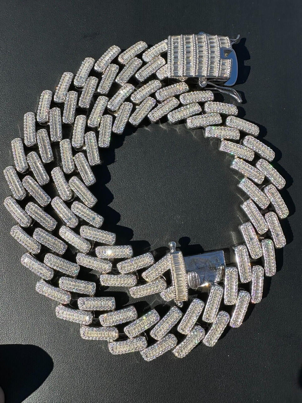 HarlemBling Baguette MOISSANITE Real Miami Cuban Link Chain Iced Solid 925 Silver Necklace