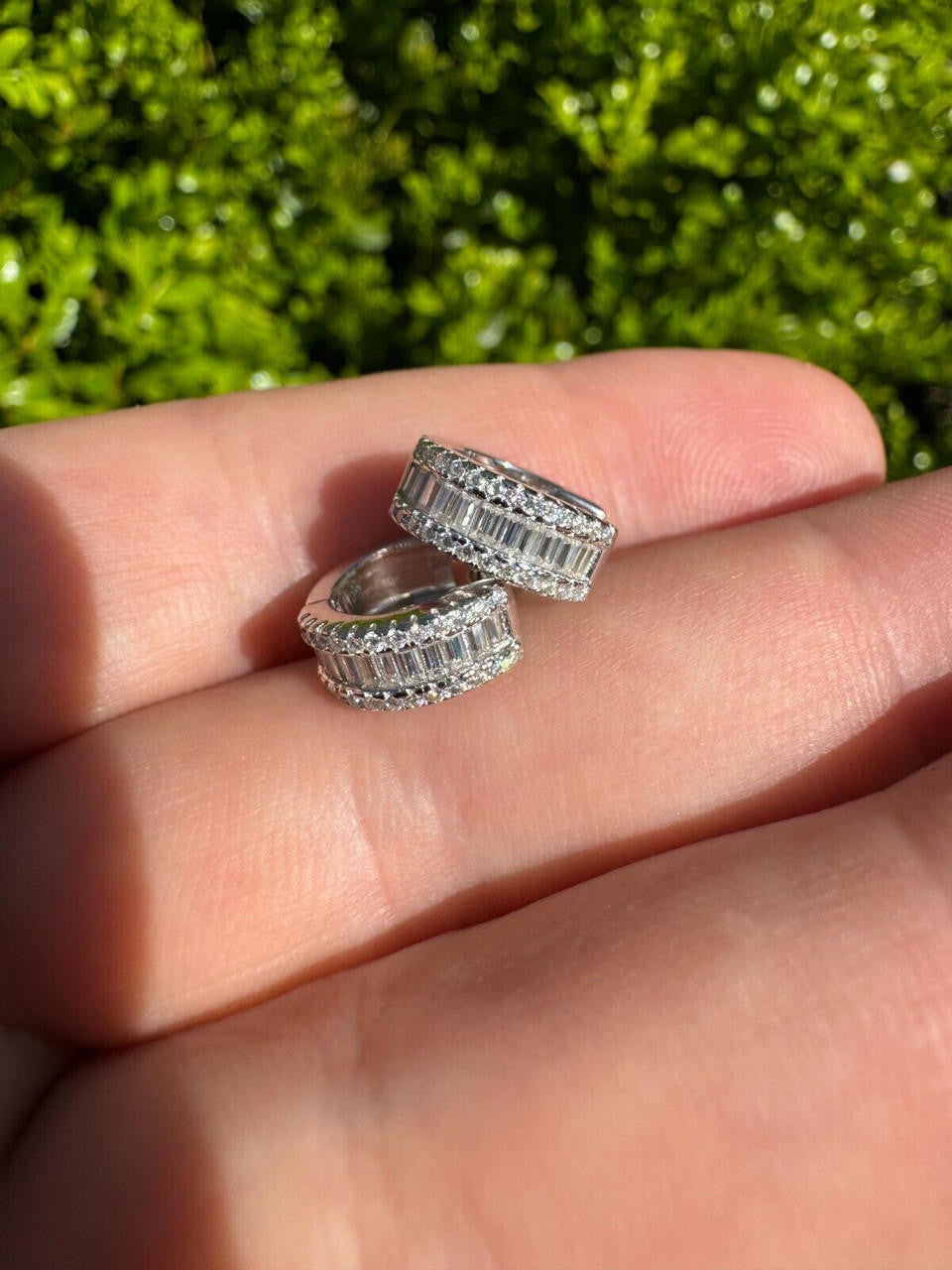 HarlemBling Baguette Moissanite Real Solid 925 Silver Hoops Small Huggie Hoop Earrings 12mm