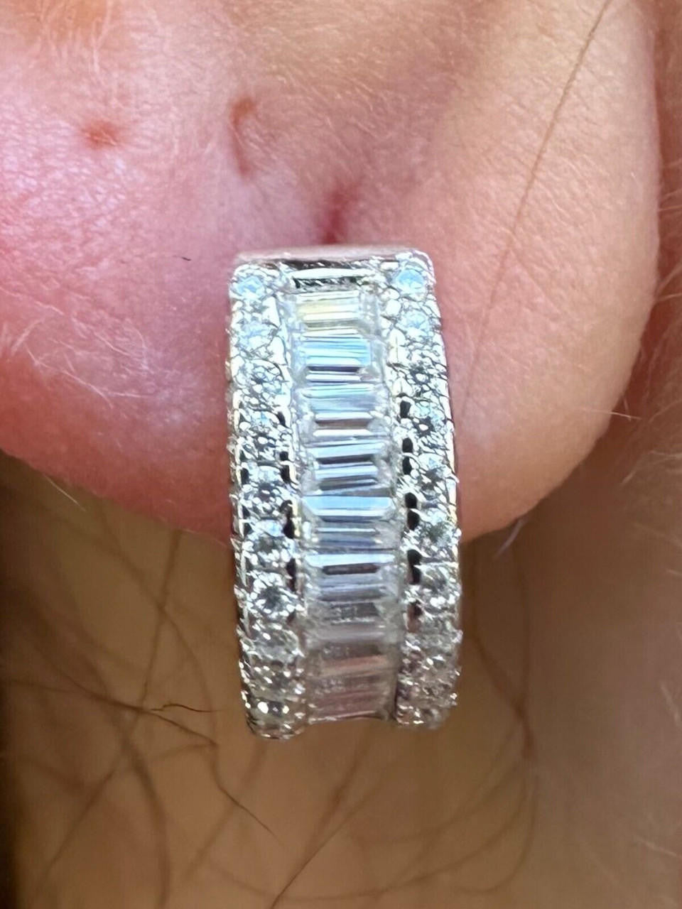 HarlemBling Baguette Moissanite Real Solid 925 Silver Hoops Small Huggie Hoop Earrings 12mm