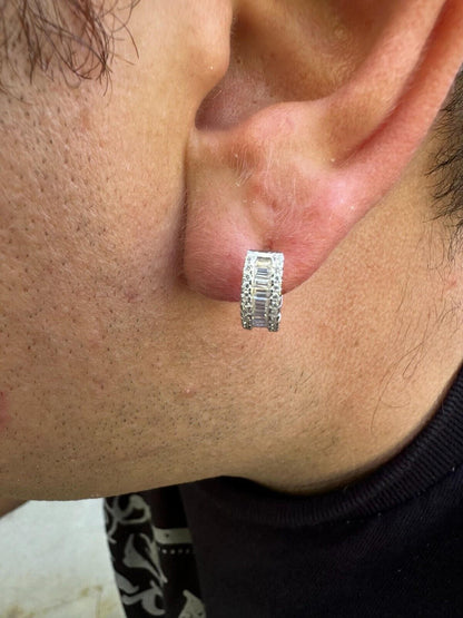 HarlemBling Baguette Moissanite Real Solid 925 Silver Hoops Small Huggie Hoop Earrings 12mm