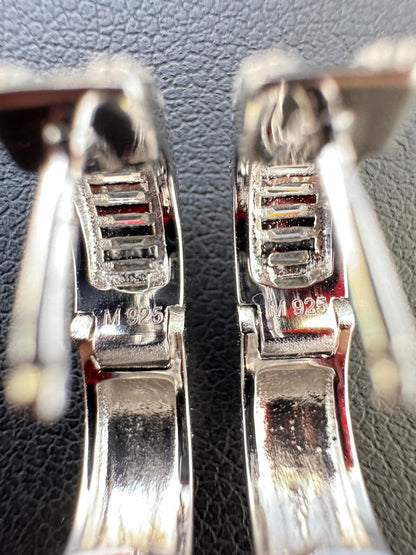 HarlemBling Baguette Moissanite Real Solid 925 Silver Hoops Small Huggie Hoop Earrings 12mm