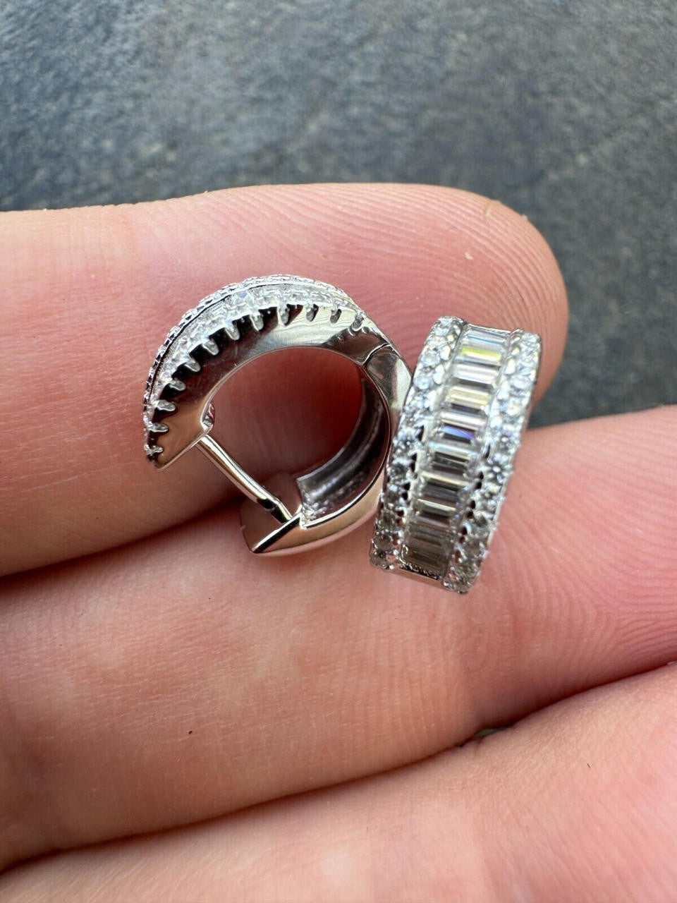 HarlemBling Baguette Moissanite Real Solid 925 Silver Hoops Small Huggie Hoop Earrings 12mm