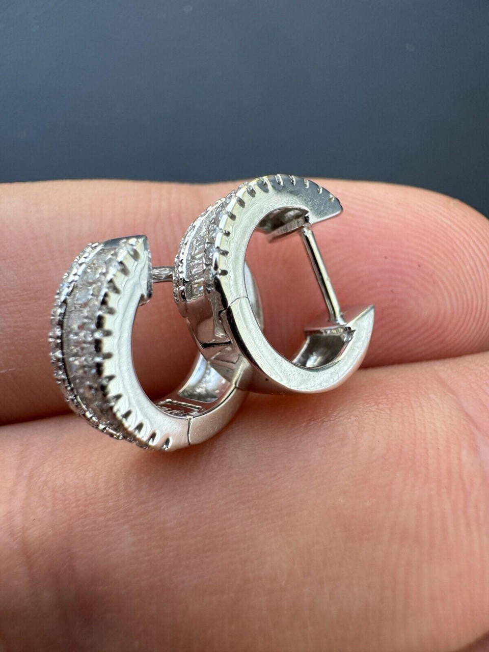 HarlemBling Baguette Moissanite Real Solid 925 Silver Hoops Small Huggie Hoop Earrings 12mm