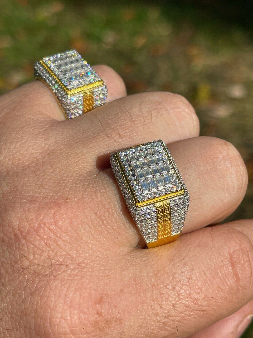 HarlemBling Baguette MOISSANITE Ring 14k Gold Vermeil Iced Pinky Hip Hop Passes Diamond Test