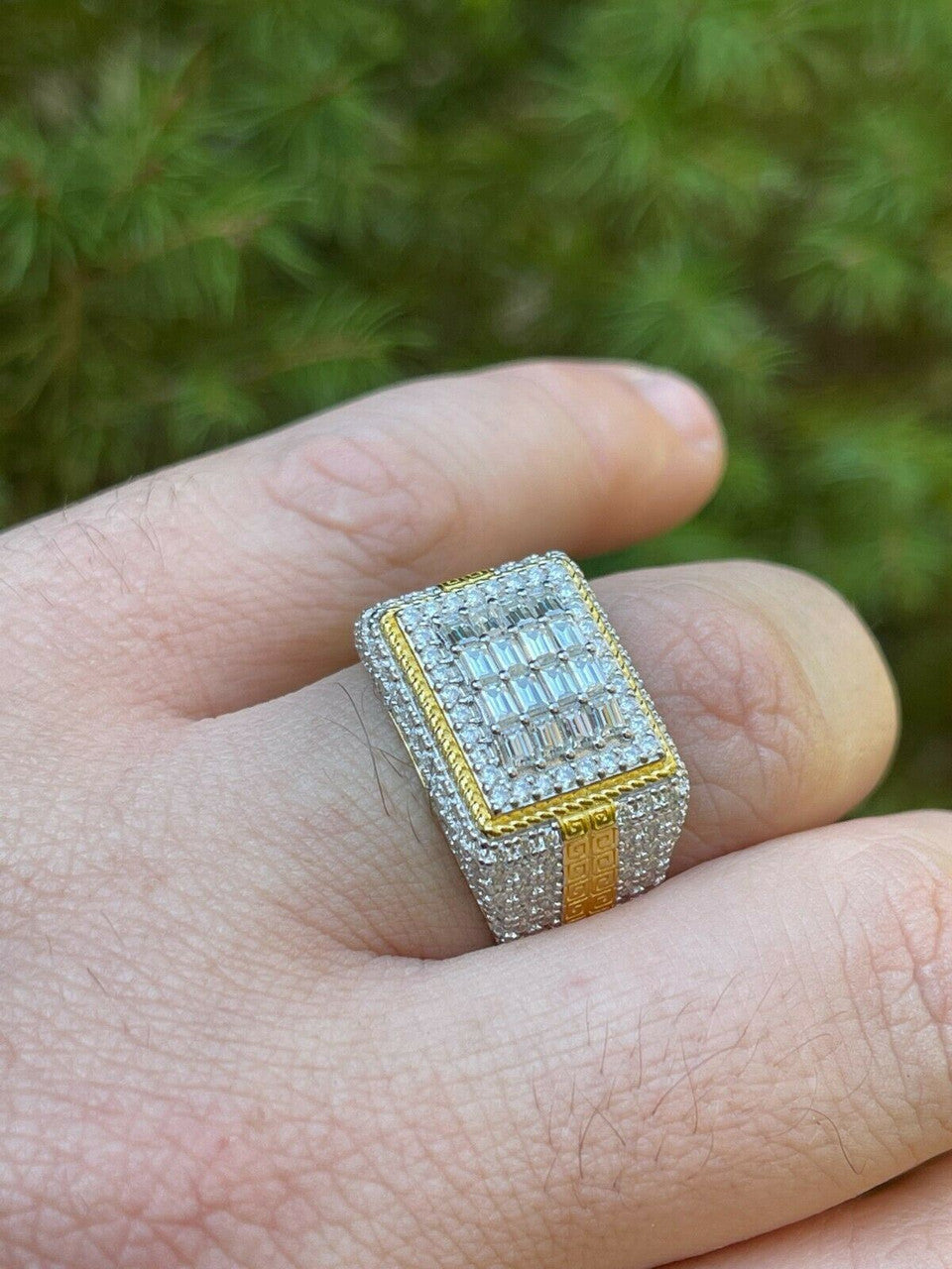 HarlemBling Baguette MOISSANITE Ring 14k Gold Vermeil Iced Pinky Hip Hop Passes Diamond Test