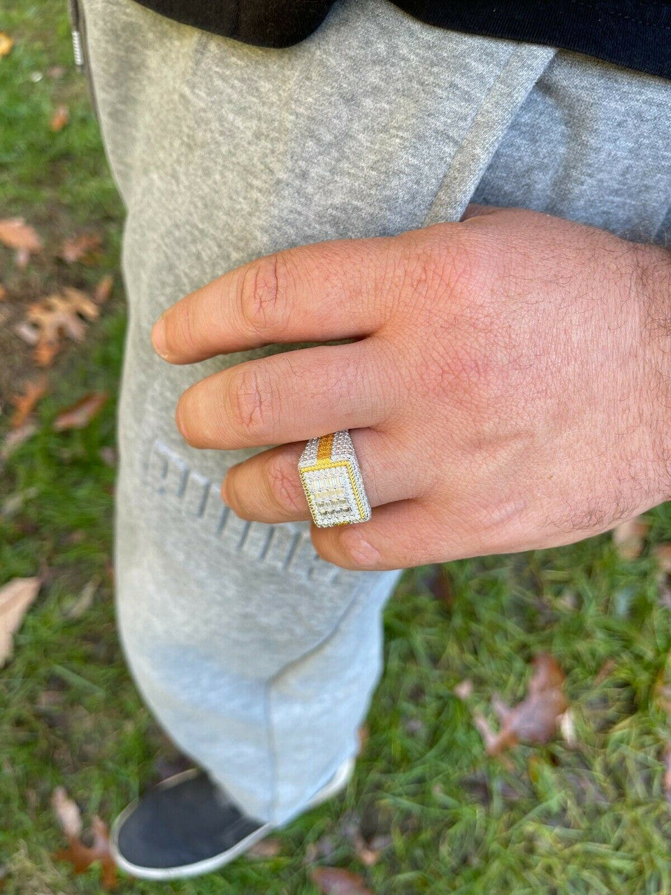 HarlemBling Baguette MOISSANITE Ring 14k Gold Vermeil Iced Pinky Hip Hop Passes Diamond Test